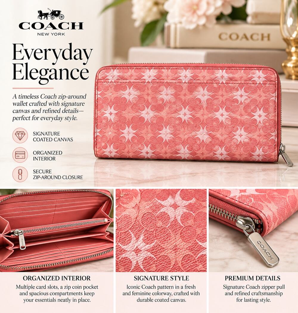 Coach Waverly Signature Long Wallet*Peach
